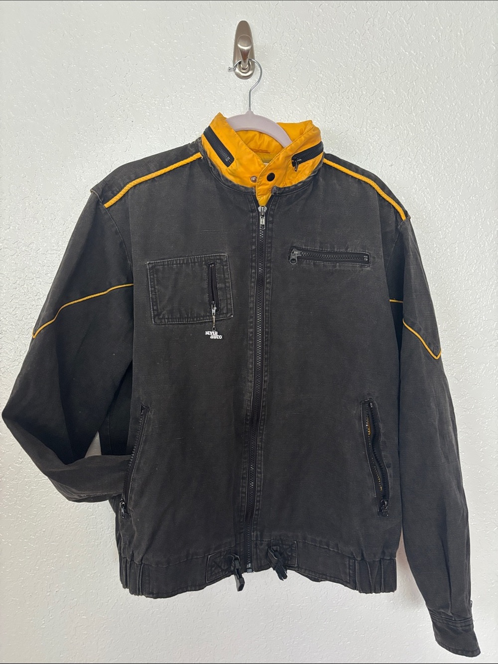Vintage Style Auto California Racing Jacket Black Yellow Size L